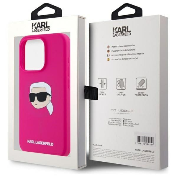 KARL LAGERFELD case for IPHONE 15 Pro compatible with MagSafe KLHMP15LSKHPPLF (SIL KL Head Print) fuschia