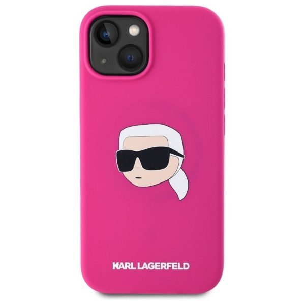 KARL LAGERFELD case for IPHONE 15 compatible with MagSafe KLHMP15SSKHPPLF (SIL KL Head Print) fuschia