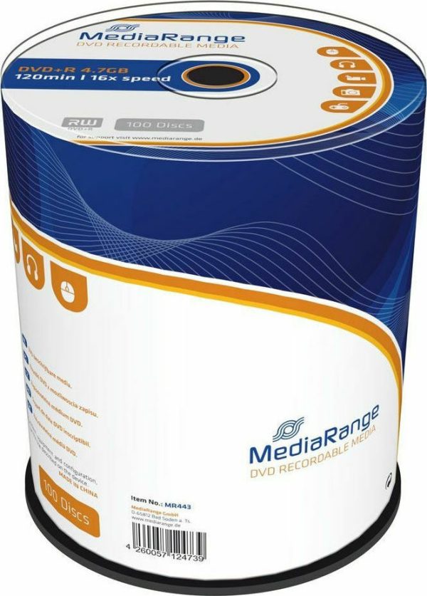 MediaRange Εγγράψιμα DVD+R 16x 4.7GB Cake Box 100τμχ - 4260057124739