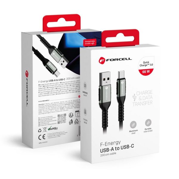 FORCELL F-ENERGY C256 cable USB A to Type C QC3.0 3A 66W Cafule 2 m black