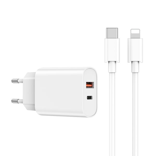 WIWU wall charger Wi-U002 PD + QC 20W 1x USB 1x USB-C white + cable USB-C - Lightning