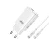 XO wall charger CE17 PD 65W 1x USB-C 1x USB white + cable USB-C - USB-C