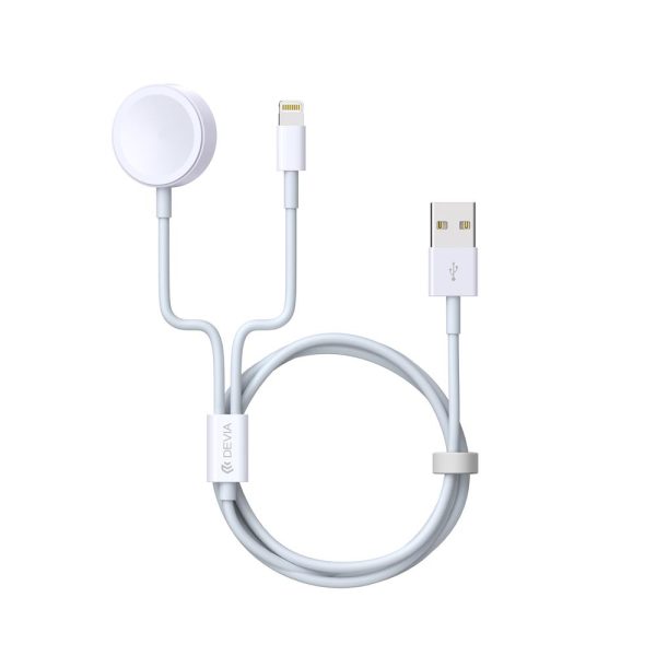 Devia cable Smart 2in1 USB - Lightning white with inductive charger for Apple Watch
