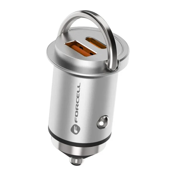 FORCELL F-ENERGY μίνι φορτιστής αυτοκινήτου Type C + USB A, PD, QC3.0, 5A, 60W, ασημί