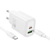 HOCO N63 φορτιστής ταξιδίου USB A + Type C + καλώδιο Type C σε Type C PD QC3.0, 3A, 30W, λευκό