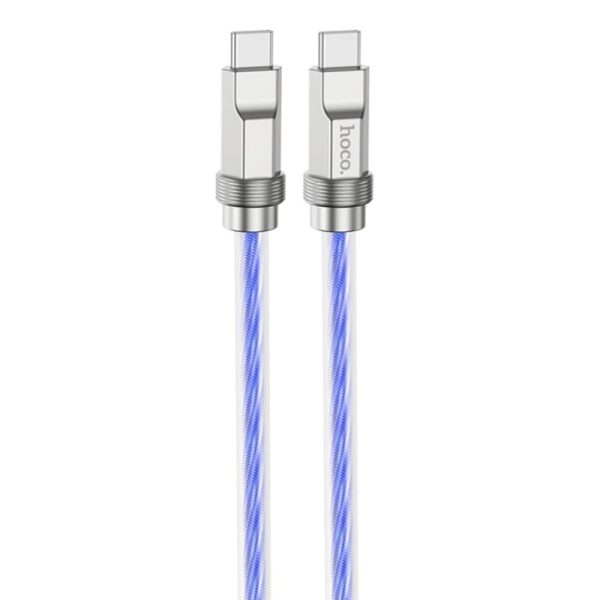 Hoco U113 καλώδιο δεδομένων Crystal Type-C σε Type-C PD100W, διάφανη προστασία σιλικόνης, κράμα ψευδαργύρου, 1m, μπλε