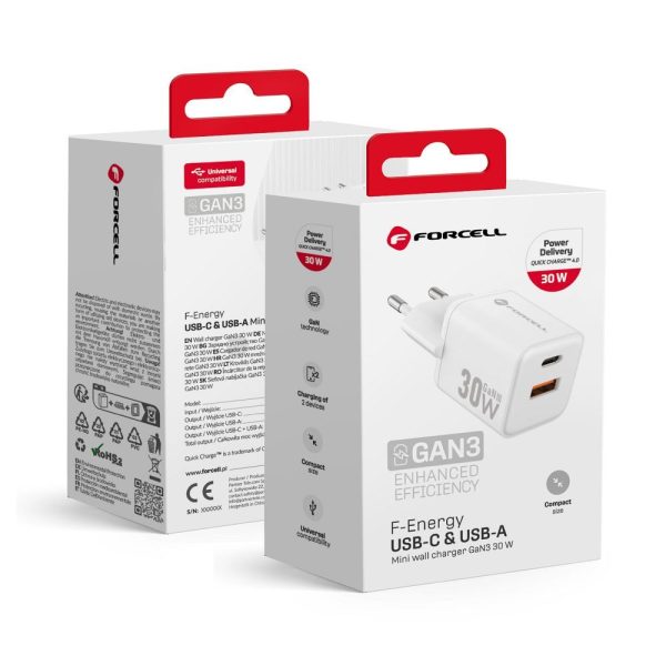 FORCELL F-ENERGY Mini GaN III VT-35C travel charger with 1 x Type C + 1x USB A sockets