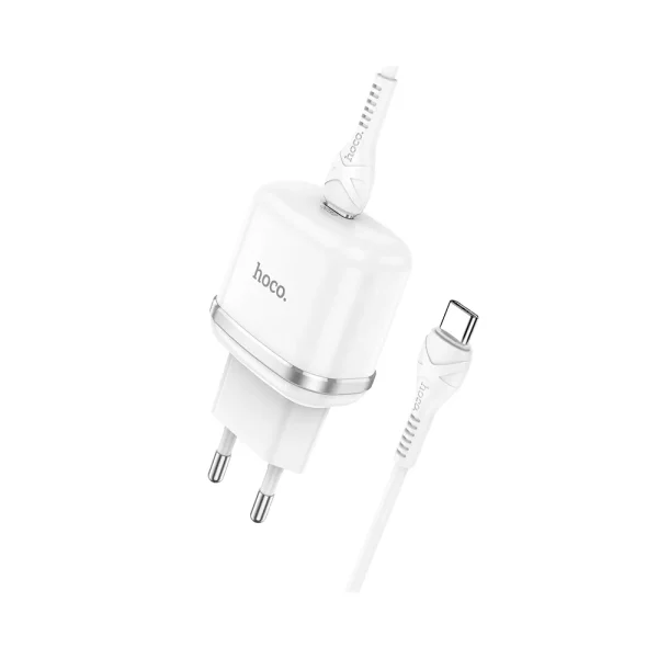 HOCO N24 φορτιστής ταξιδίου Type C + cable Type C σε Type C, PD QC3.0 20W, λευκό