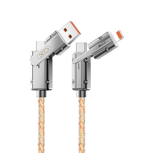 XO NB276 καλώδιο 4σε1, USB-C σε Lightning + USB-C σε USB-Α, 60W, 1μ, γκρι